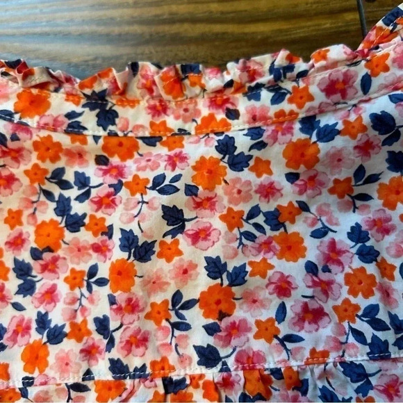 Talbots‎ Floral Popover Blouse Womens Medium Long Sleeve Orange Pink Navy EUC - Picture 5 of 6